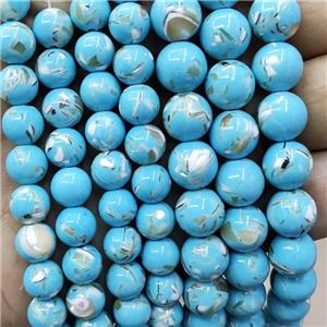 Turqblue Jade Beads Inlay Trochid Shell Dye Smooth Round, approx 6mm dia