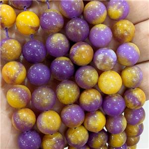 Natural Jade Beads Yellow Purple Dye Smooth Round, approx 12mm