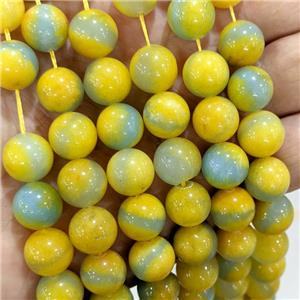 Natural Jade Beads Yellow Green Dye Smooth Round, approx 12mm