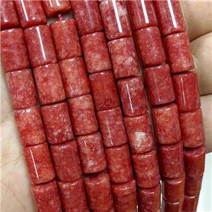 Sponge Jade Tube Beads Red Dye, approx 8-12mm