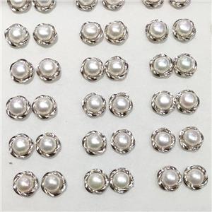 925 Sterling Silver Stud Earring With White Pearl , approx 8mm, 12mm