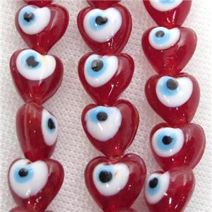 handmade red Lampwork Glass heart Beads with evil eye, approx 12mm