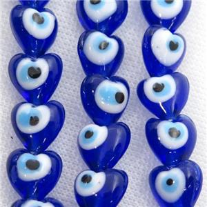 handmade deepblue Lampwork Glass heart Beads with evil eye, approx 12mm