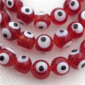 handmade red Lampwork Glass round Beads with evil eye, approx 6mm dia