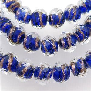 blue Lampwork glass beads, faceted rondelle, approx 10mm