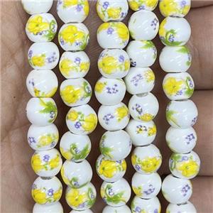 Porcelain beads, round, approx 6mm dia