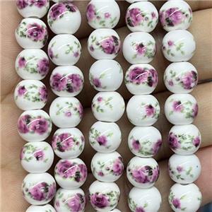 Porcelain beads, round, approx 8mm dia