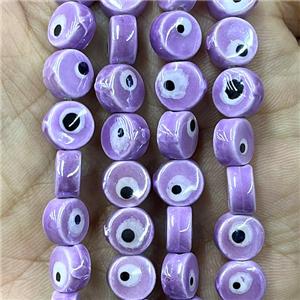 purple Porcelain button beads, evil eye, electroplated, approx 8mm dia, 50pcs per st