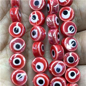 red Porcelain button beads, evil eye, electroplated, approx 8mm dia, 50pcs per st