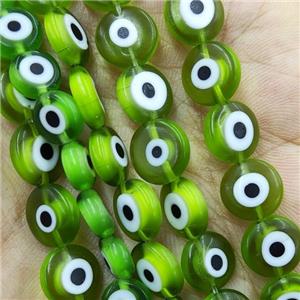 Green Lampwork Glass Circle Beads Evil Eye, approx 10mm