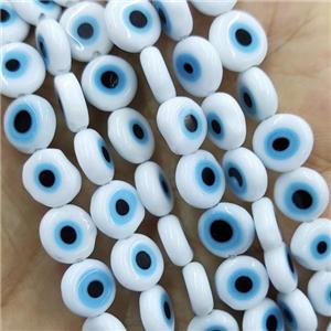 White Lampwork Glass Circle Beads Evil Eye, approx 8mm