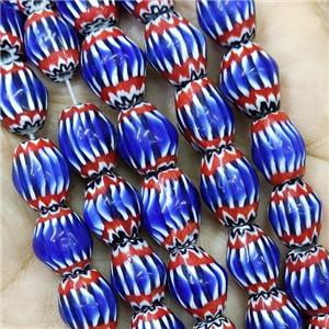 Nepal Style Blue Lampwork Glass Chevron Beads Barrel, approx 10-12mm