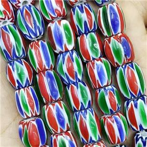 Nepal Style Multicolor Lampwork Glass Chevron Beads Barrel, approx 10-12mm