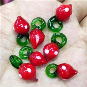 Red Lampwork Glass Strawberry Pendant, approx 10-20mm