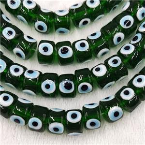 Darkgreen Lampwork Glass Heishi Beads With Evil Eye, approx 7x11mm