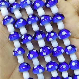 Lapisblue Lampwork Mushroom Beads, approx 10-14mm, 25pcs per st