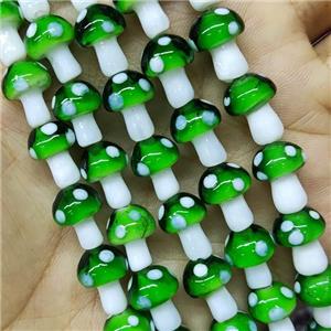 Green Lampwork Mushroom Beads, approx 10-14mm, 25pcs per st