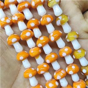 Orange Lampwork Mushroom Beads, approx 10-14mm, 25pcs per st