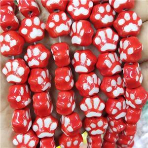 Red Lampwork Glass Paws Beads, approx 13-15mm