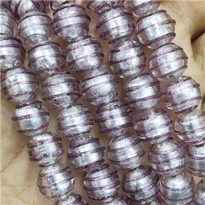 Larmwork Glass Beads With Silver Foil Round Lt.purple Line, approx 12mm dia