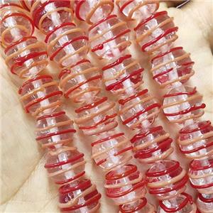 Lampwork Glass Beads Round Red Line, approx 12mm dia