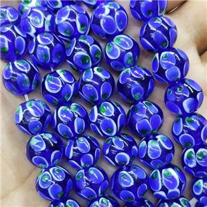 Round Blue Lampwork Glass Beads, approx 12mm dia