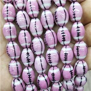 Pink Porcelain Rugby Beads American Football Sport Rice, approx 12-15mm