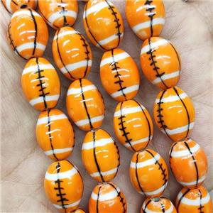 Orange Porcelain Rugby Beads American Football Sport Rice, approx 12-15mm