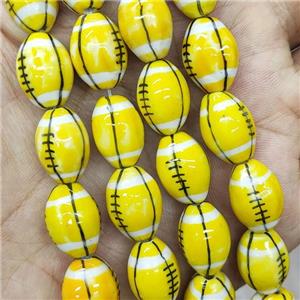 Yellow Porcelain Rugby Beads American Football Sport Rice, approx 12-15mm