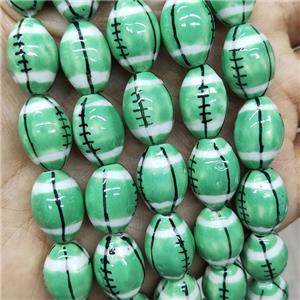 Green Porcelain Rugby Beads American Football Sport Rice, approx 12-15mm