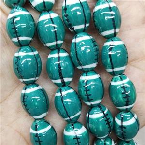 Peacockgreen Porcelain Rugby Beads American Football Sport Rice, approx 12-15mm