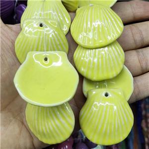 Yellow Porcelain Pendant Scallop Shell Shape, approx 35-37mm, 10pcs per st