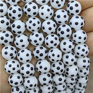 White Lampwork Glass Round Spot Dalmatian, approx 12mm