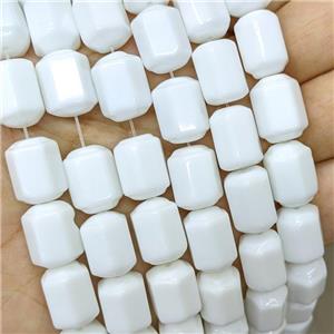 White Porcelain Tube Beads Faceted, approx 12x16mm