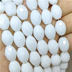 White Porcelain Beads Faceted Rice, approx 13x18mm