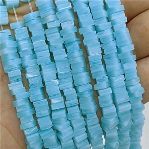 Aqua Lampwork Glass Square Beads, approx 5.5mm