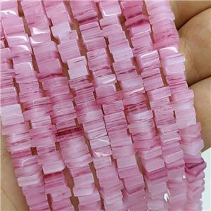 Pink Lampwork Glass Square Spacer Beads, approx 5.5mm