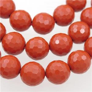 Synthetic Red Coral Beads Faceted Round, approx 14mm dia