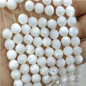 White Mother Of Pearl MOP Shell Beads Faceted Round, approx 14mm dia