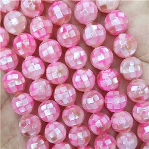 Round MOP Shell Beads Hotpink Dye Faceted, approx 12mm dia