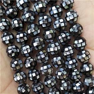 Round MOP Shell Beads Black Faceted, approx 14mm dia