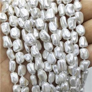 Baroque Style White Pearlized Shell Beads Freeform, approx 6-10mm