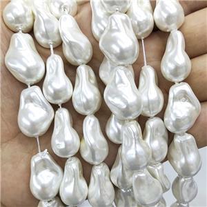 Baroque Style White Pearlized Shell Beads Freeform, approx 15-22mm