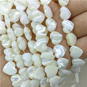 White MOP Shell Heart Beads Topdrilled, approx 12mm, 33pcs per st