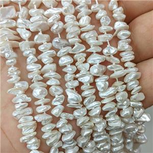 White Pearlized Shell Beads Chips Freeform, approx 4-8mm