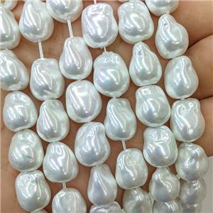 Baroque Style Pearlized Shell Beads White Freeform, approx 9-12mm