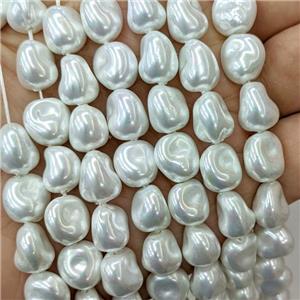 Baroque Style Pearlized Shell Beads White Freeform, approx 9-11mm