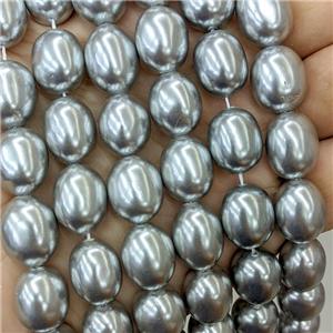 Baroque Style Pearlized Shell Beads Silver Gray Barrel, approx 13-15mm