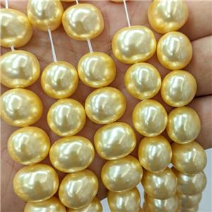 Yellow Pearlized Shell Potato Beads, approx 13-16mm