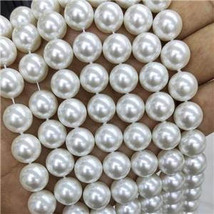 White Pearlized Shell Beads Smooth Round, approx 14mm dia